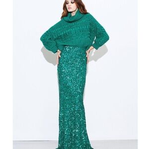 Emerald Green Knit Sweater and Sequin Skirt Set